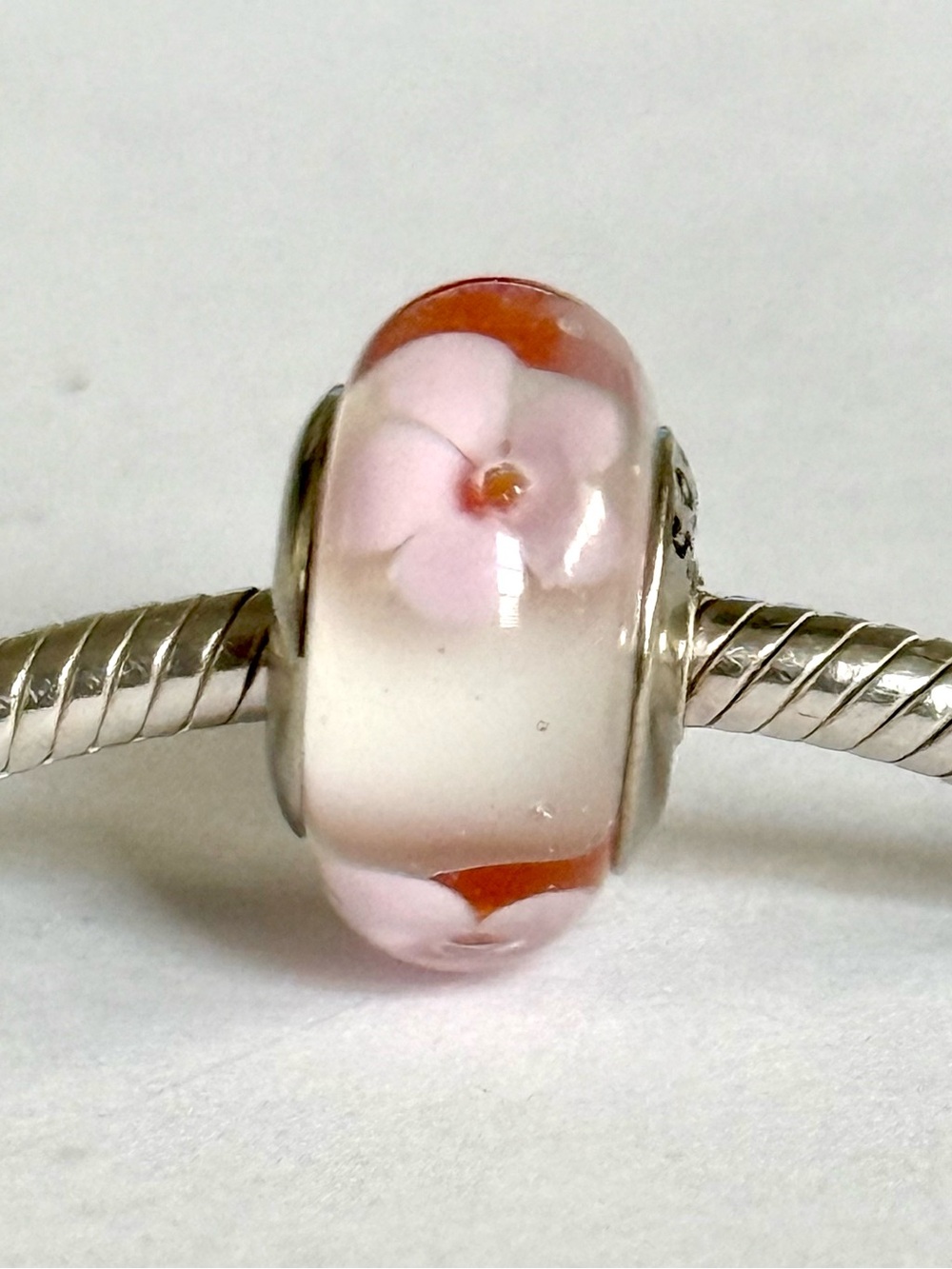 Pink Floral Murano Glass Charm fit Pandora bracelets